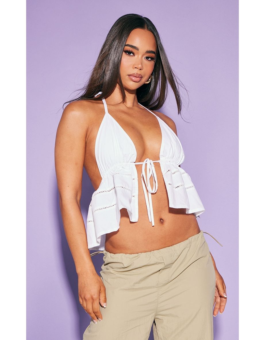 White Peplum Halter Top