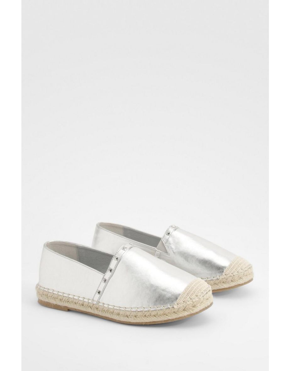 Wide Fit Stud Detail Espadrilles - silver