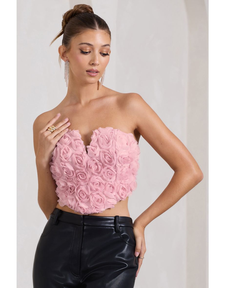 Alicia | Blush Pink Floral Mesh Strapless Corset Top - 4