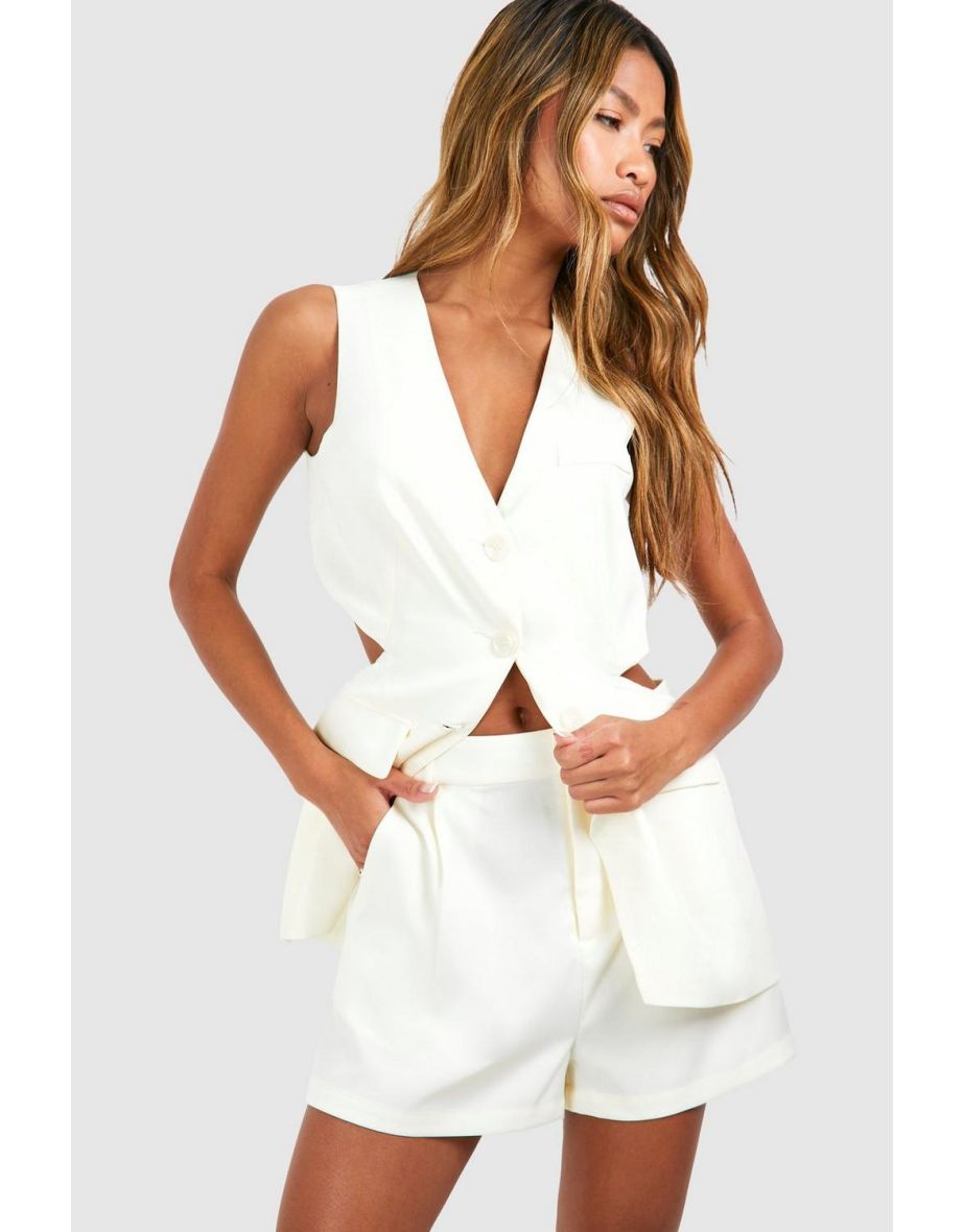 Linen Look Open Back Longline Waistcoat - natural beige
