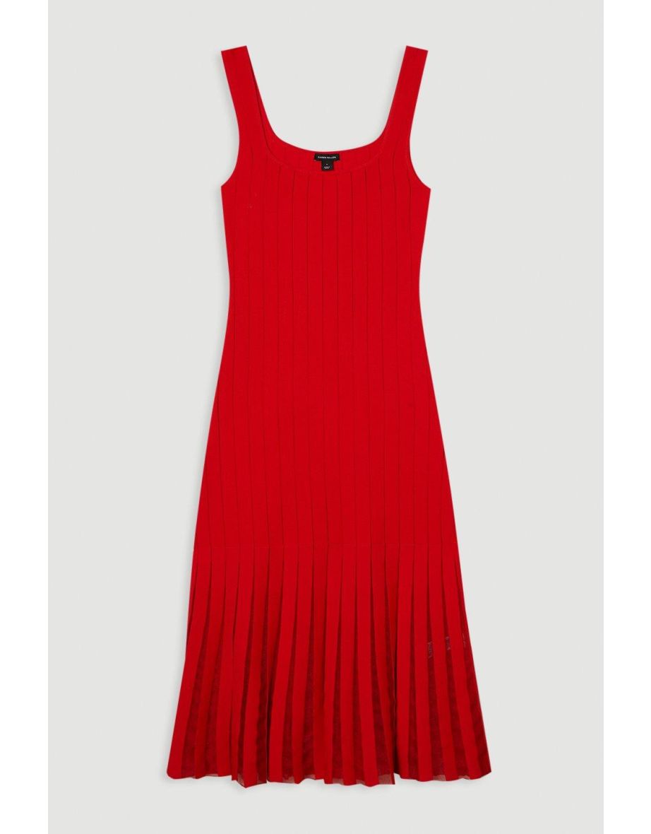 Compact Stretch Square Neck Knitted Flippy Dress - 3