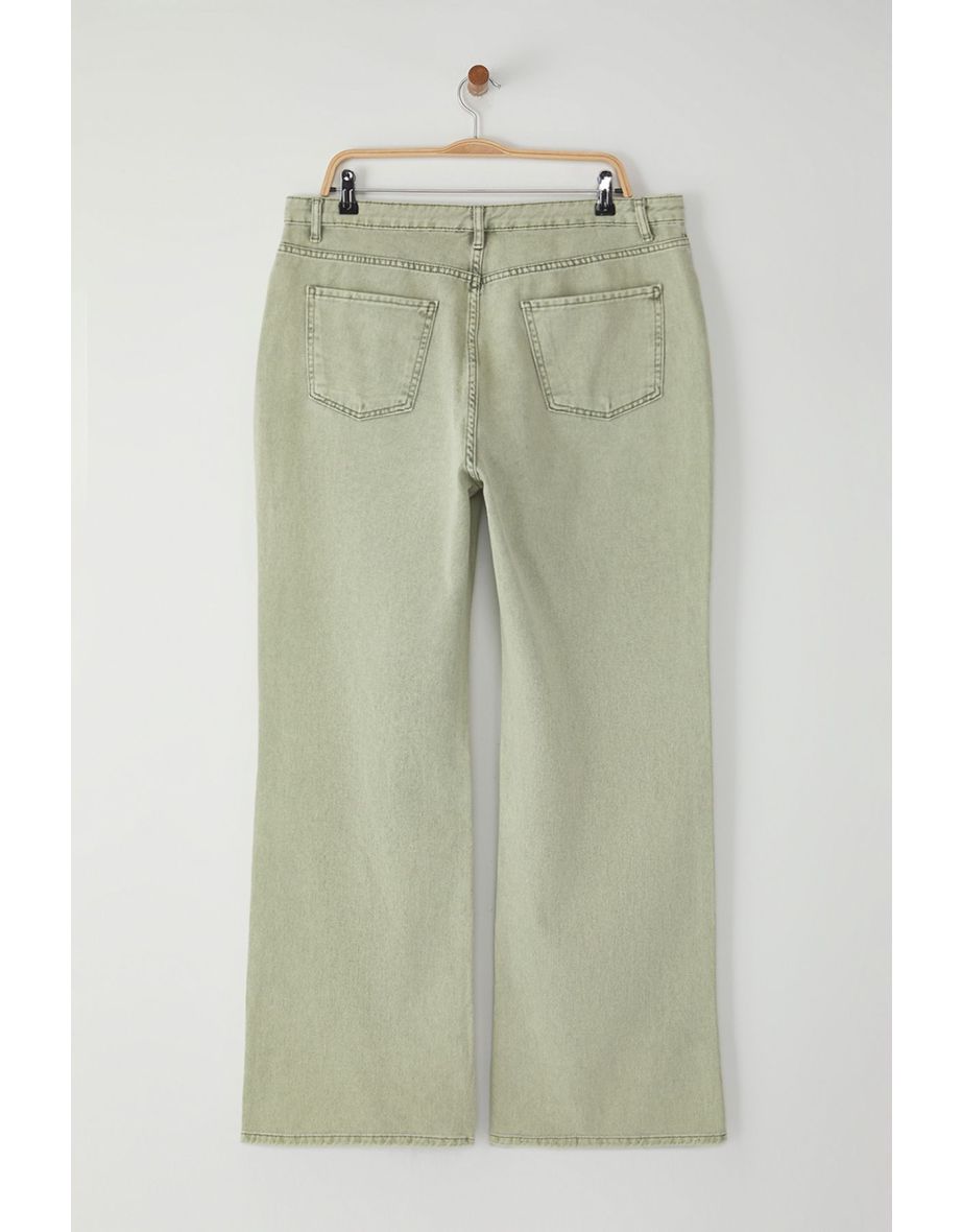 Green High Waist Wide Leg Plus Size Wide Leg Jeans - 6