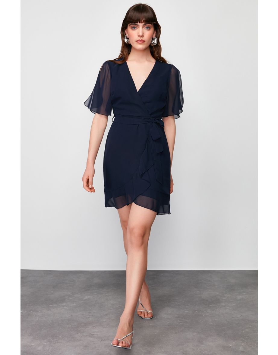 Trendyol Navy A-Line Mini Wrap Dress