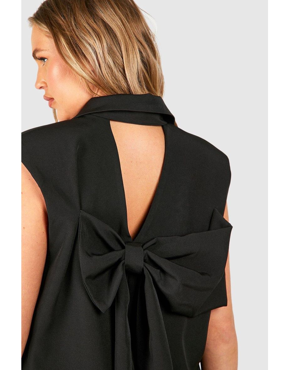 Plus Bow Back Sleeveless Blazer - 3