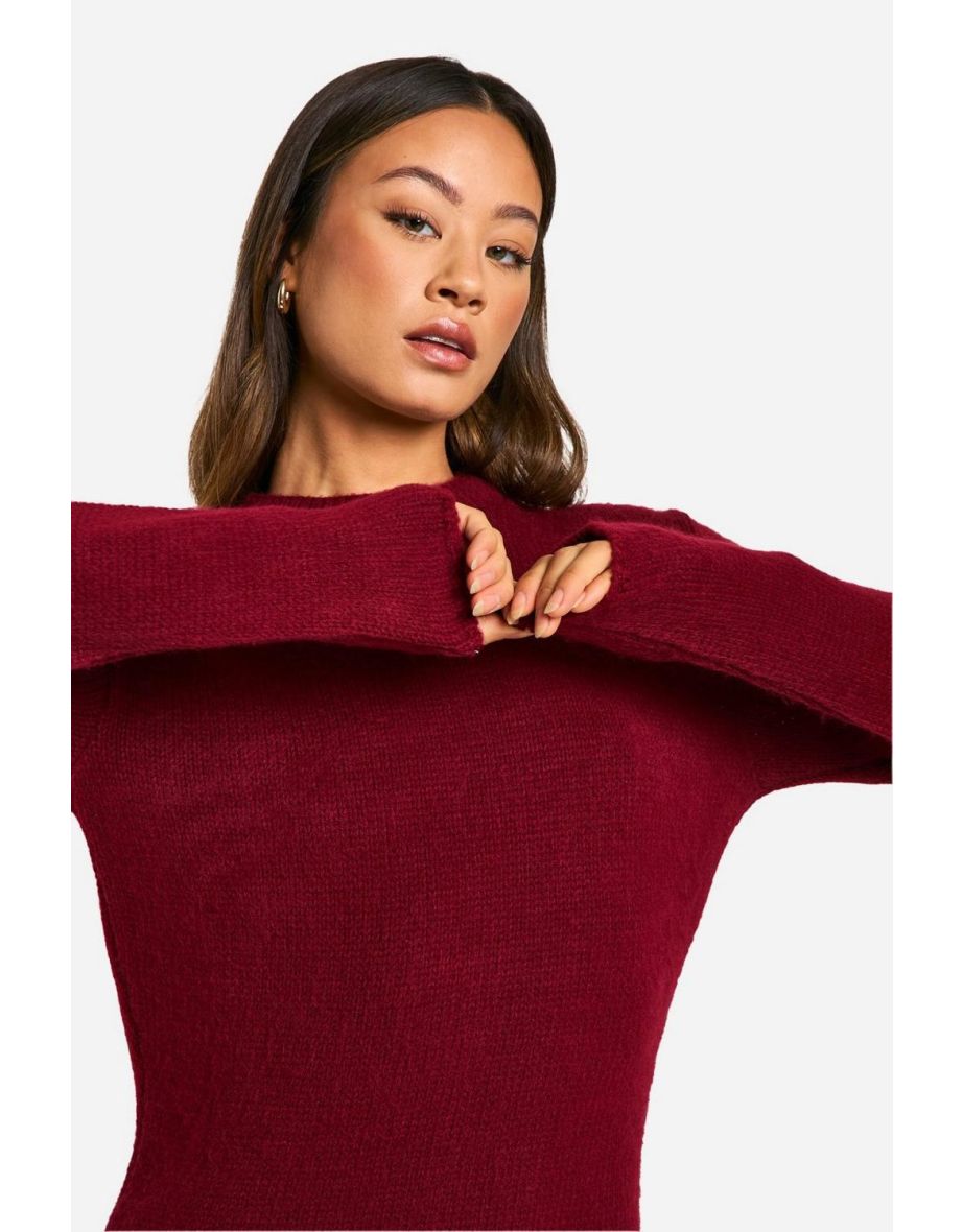 Tall Brushed Knitted Jumper Dress - wine - 3
