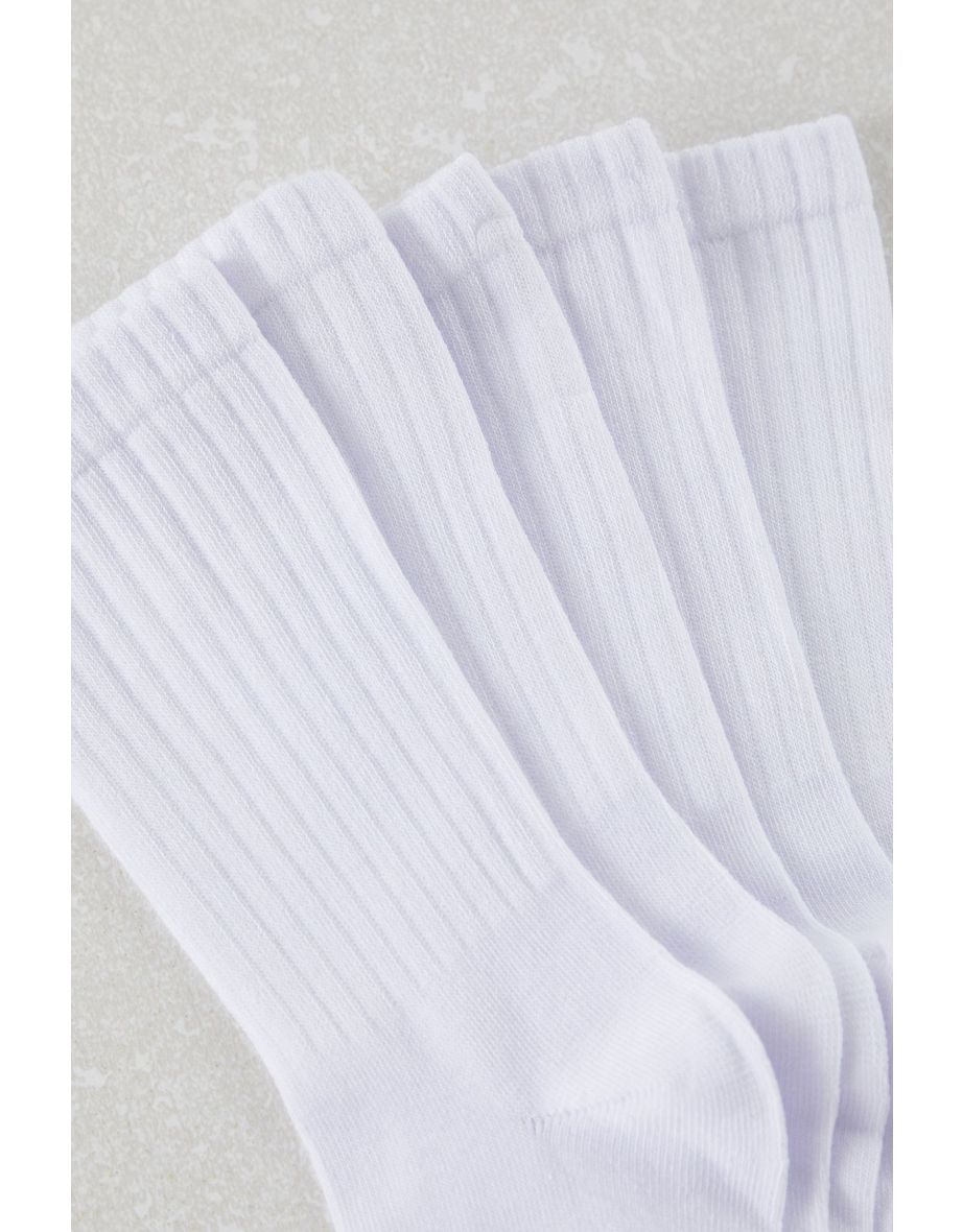 White Unisex 5 Pack Cotton Textured College/Medium Socks - 2