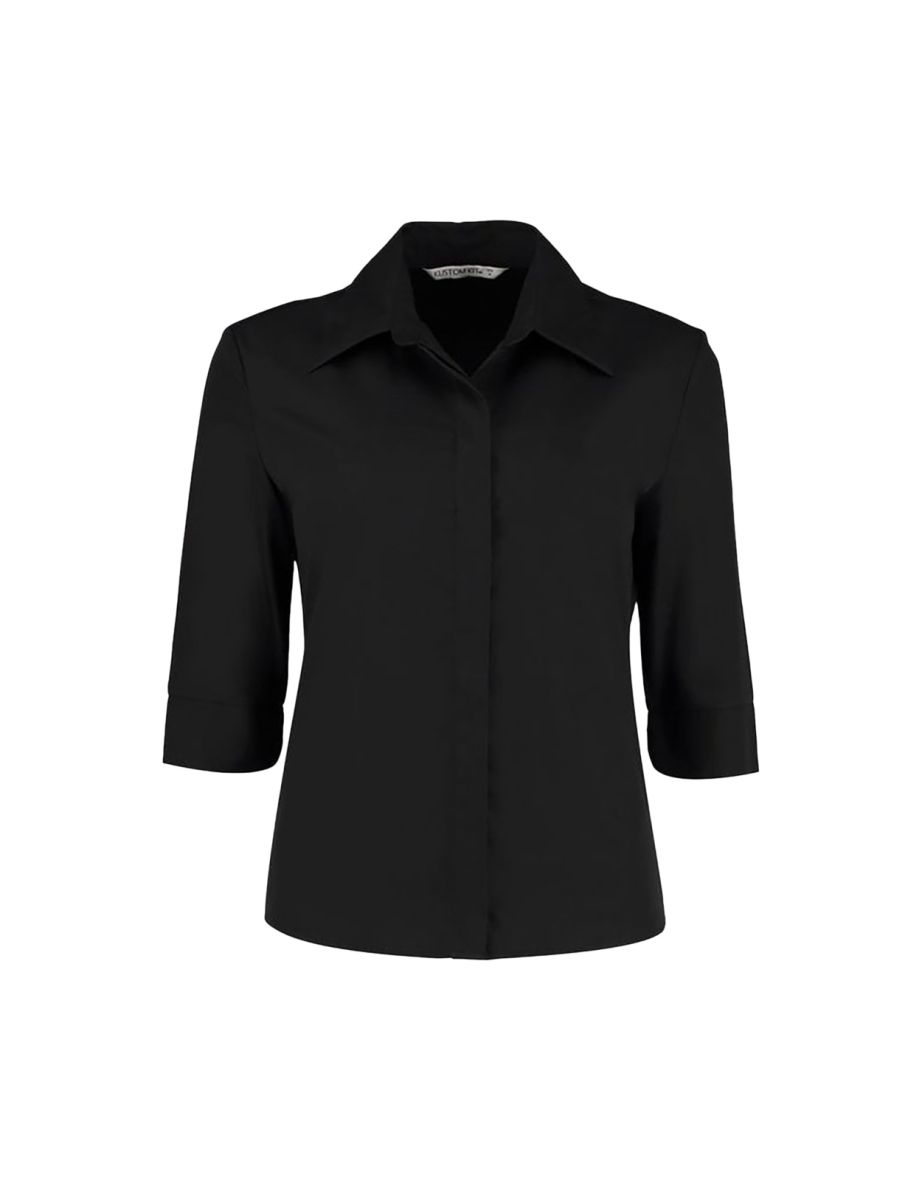 Kustom Kit Ladies Continental 3/4 Length Sleeve Blouse - Black