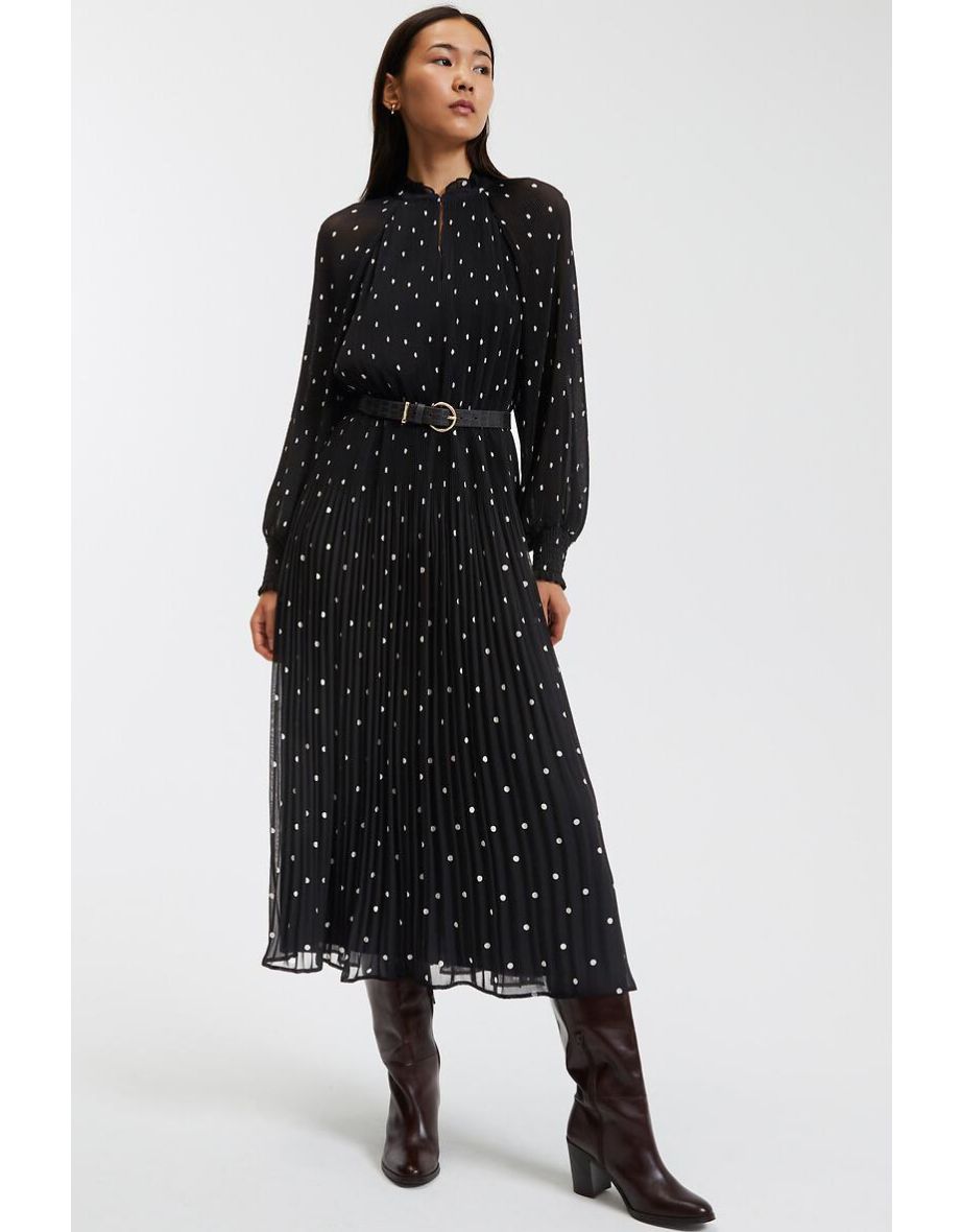 Polka Dot Midaxi Dress with Ruffled Neck