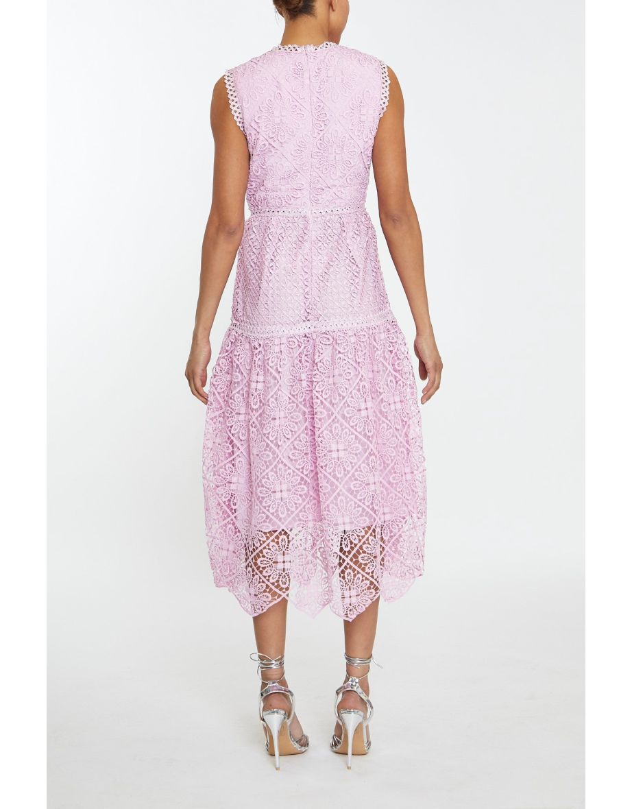 Natalia Candy-Pink Mixed Lace Peplum Midi-Dress - 1