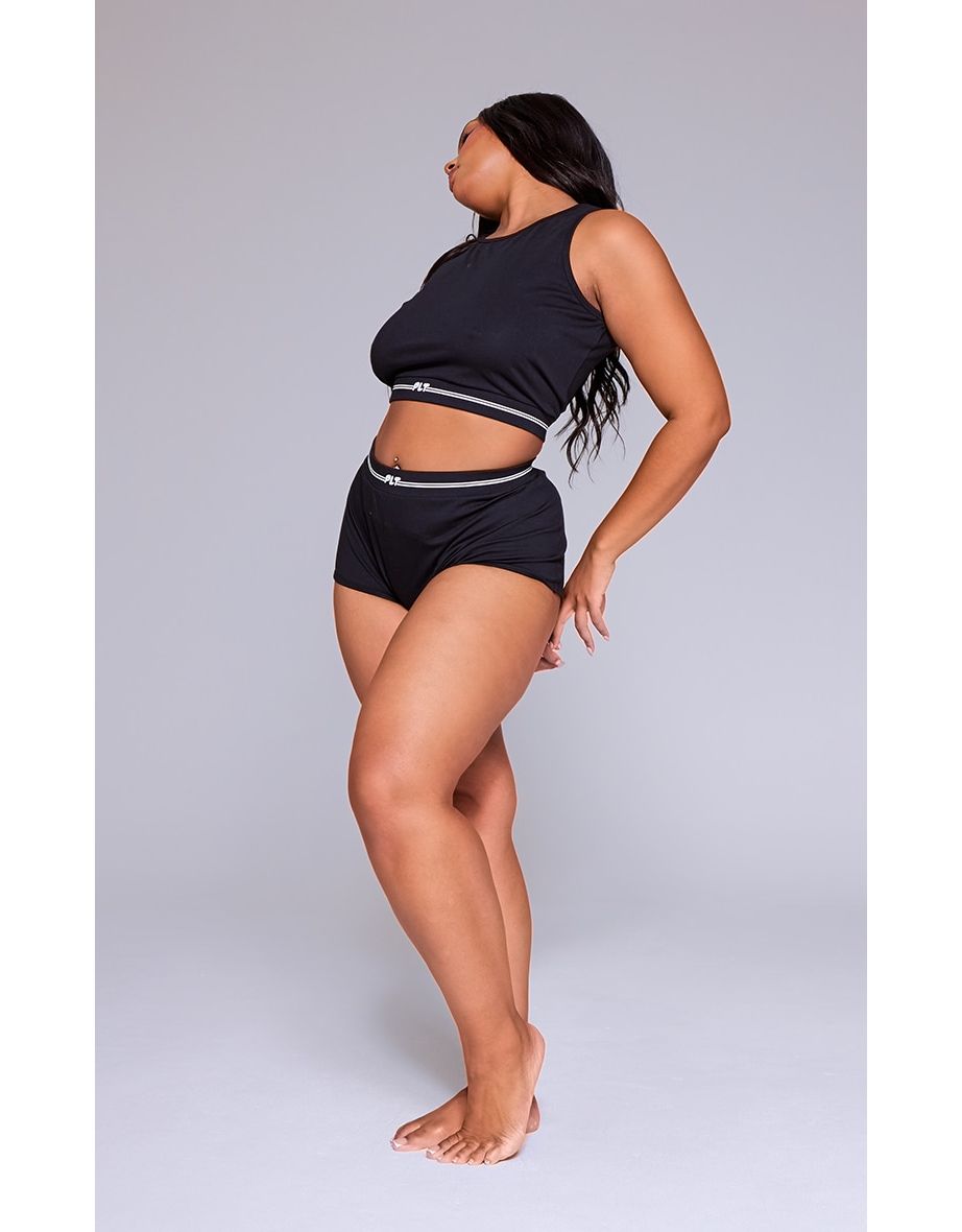 PRETTYLITTLETHING Black Vest and Short PJ Set