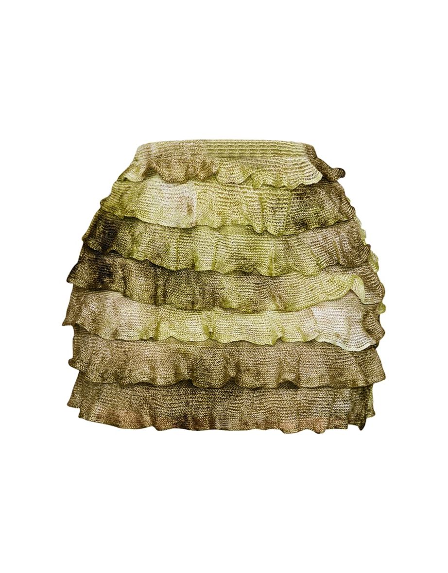 Petite Green Tiered Textured Ombre Rara Skirt - 4