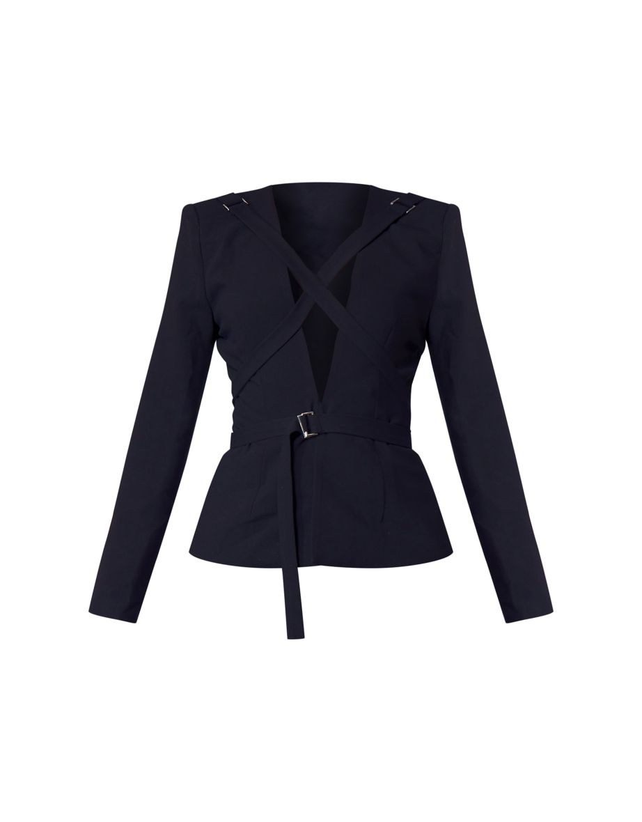 PLT Label Black Strap Detail Cross Over Oversized Blazer - 4