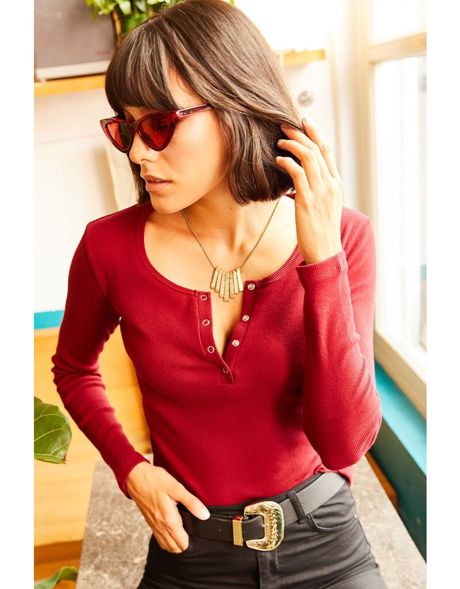 Blouse - Burgundy - Fitted