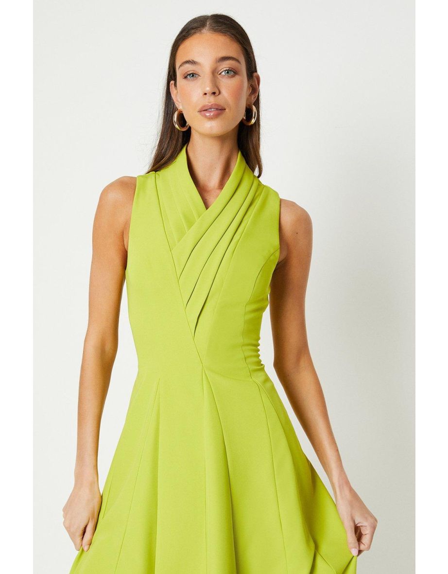 Crepe Pleat Collar Full Skirt Midi Dress - 3