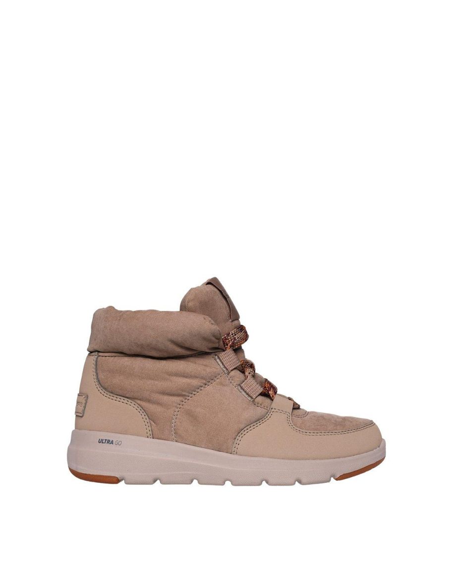 Glacial Ultra Trend Up Nylon Puffy Sneaker Boot With Printed Laces Tan Textile Synthetic