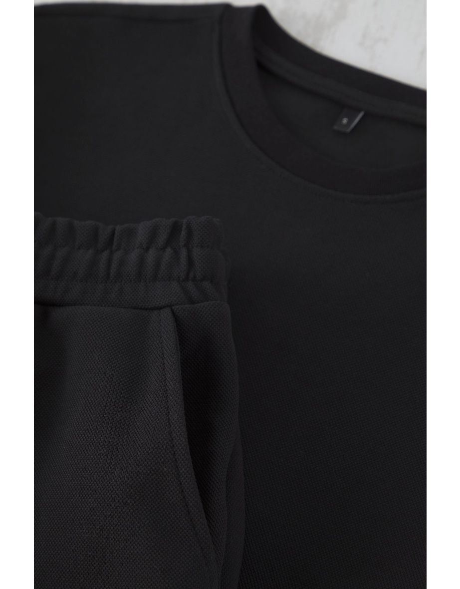 Black Oversized Thick 100% Cotton T-shirt Shorts 2 Piece Tracksuit Set - 6