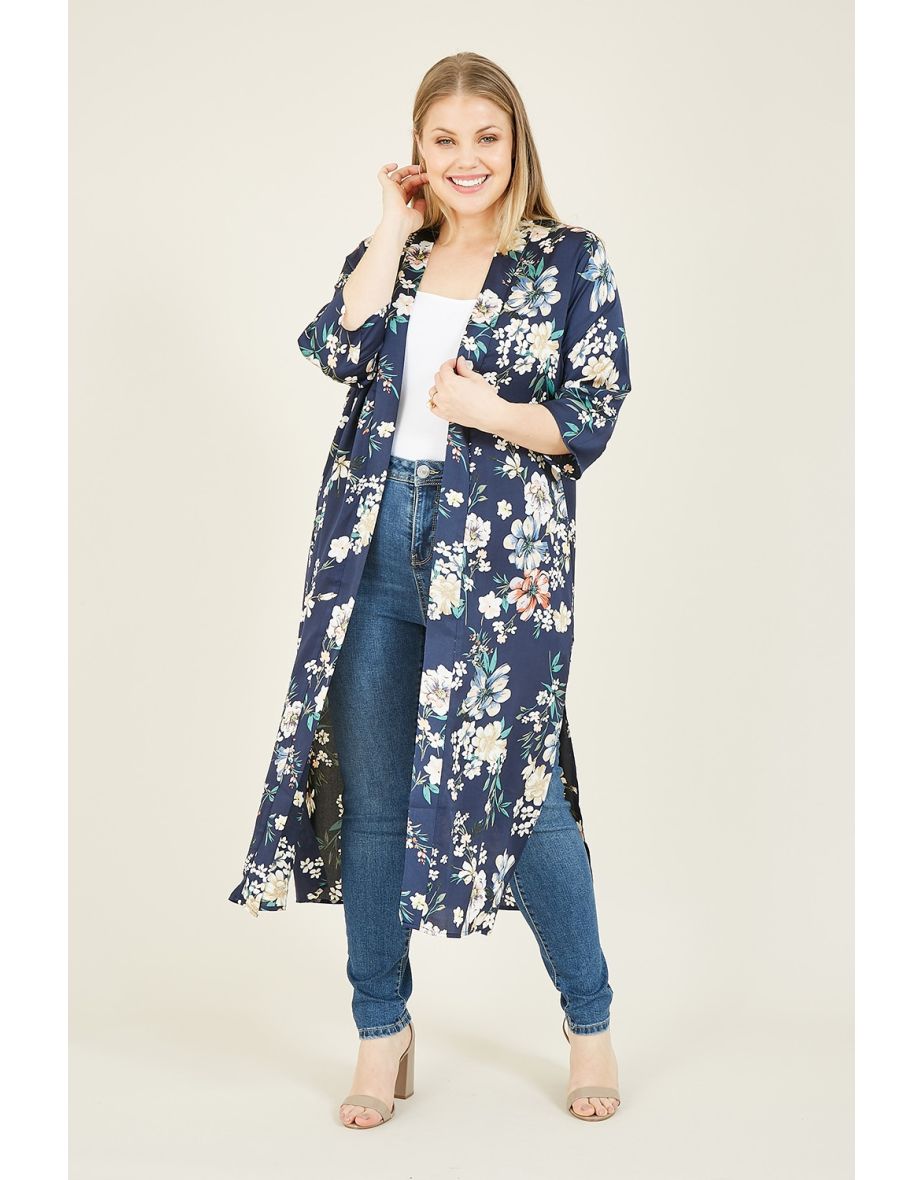 Navy floral ~ full length deals kimono