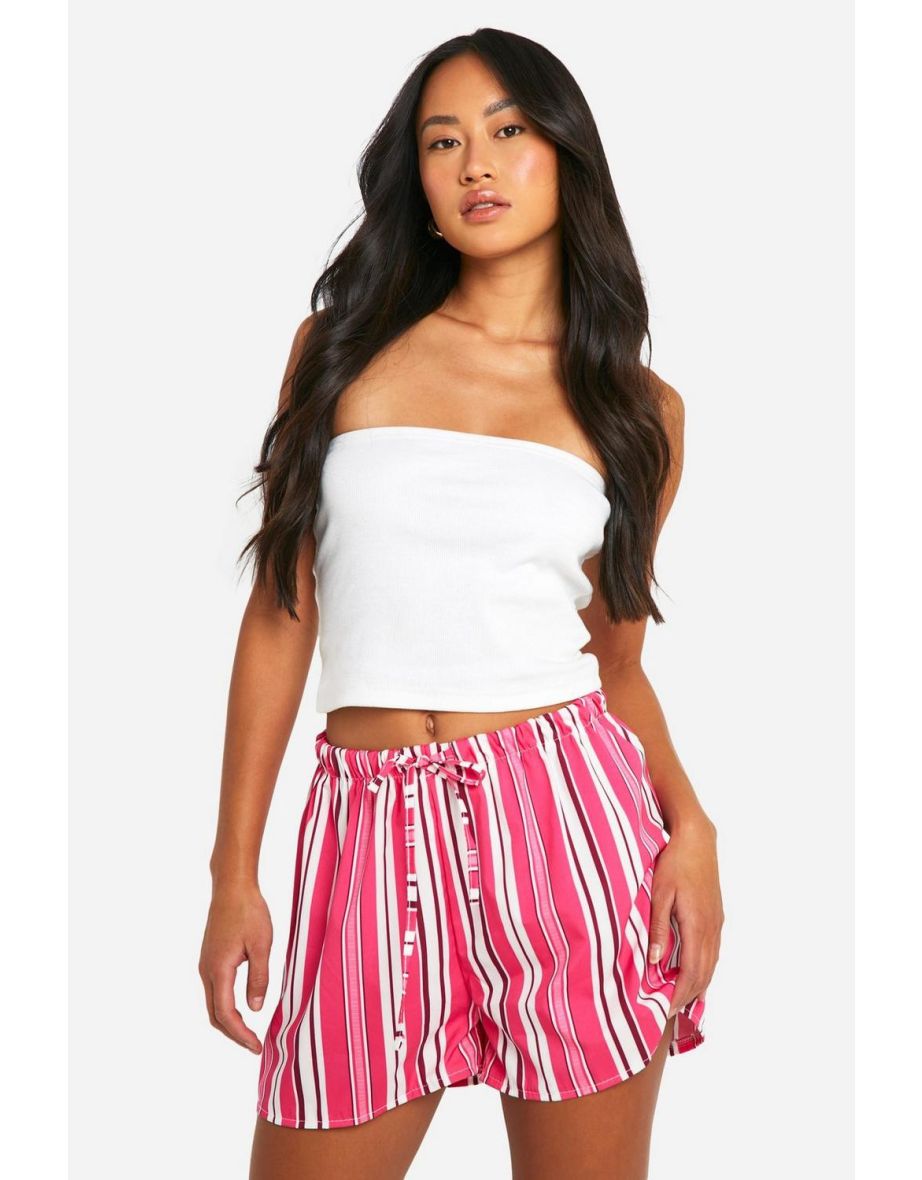Linen Look Textured Stripe Flippy Short - pink