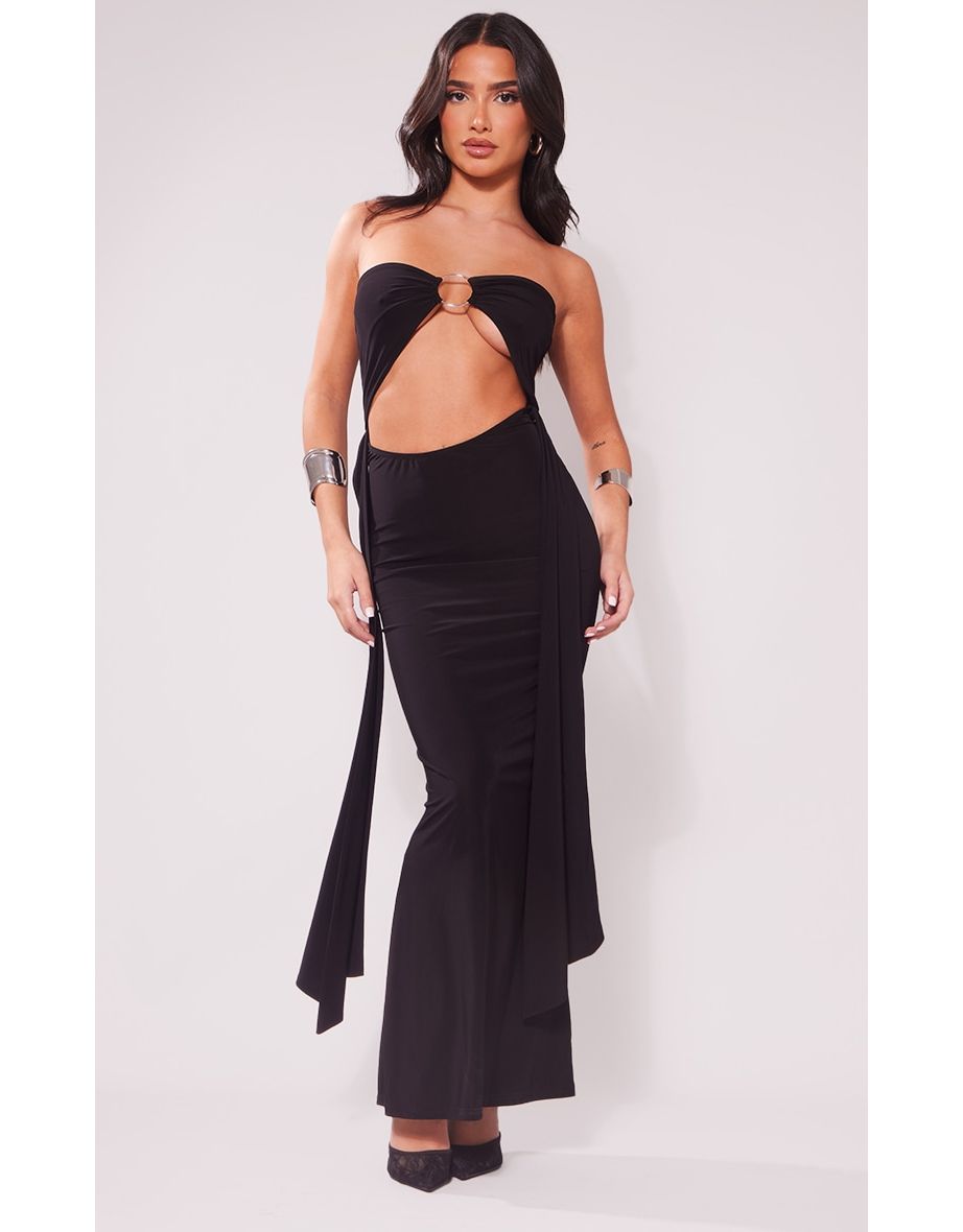 Black Petite Strapless A-Line Maxi Dress