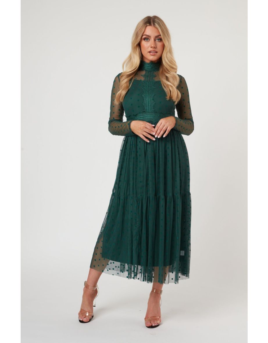 Roman Lola Polka Dot Midi Dress in Green