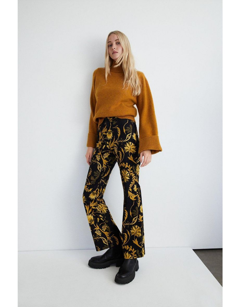 Cord Floral Printed Bootcut Trousers