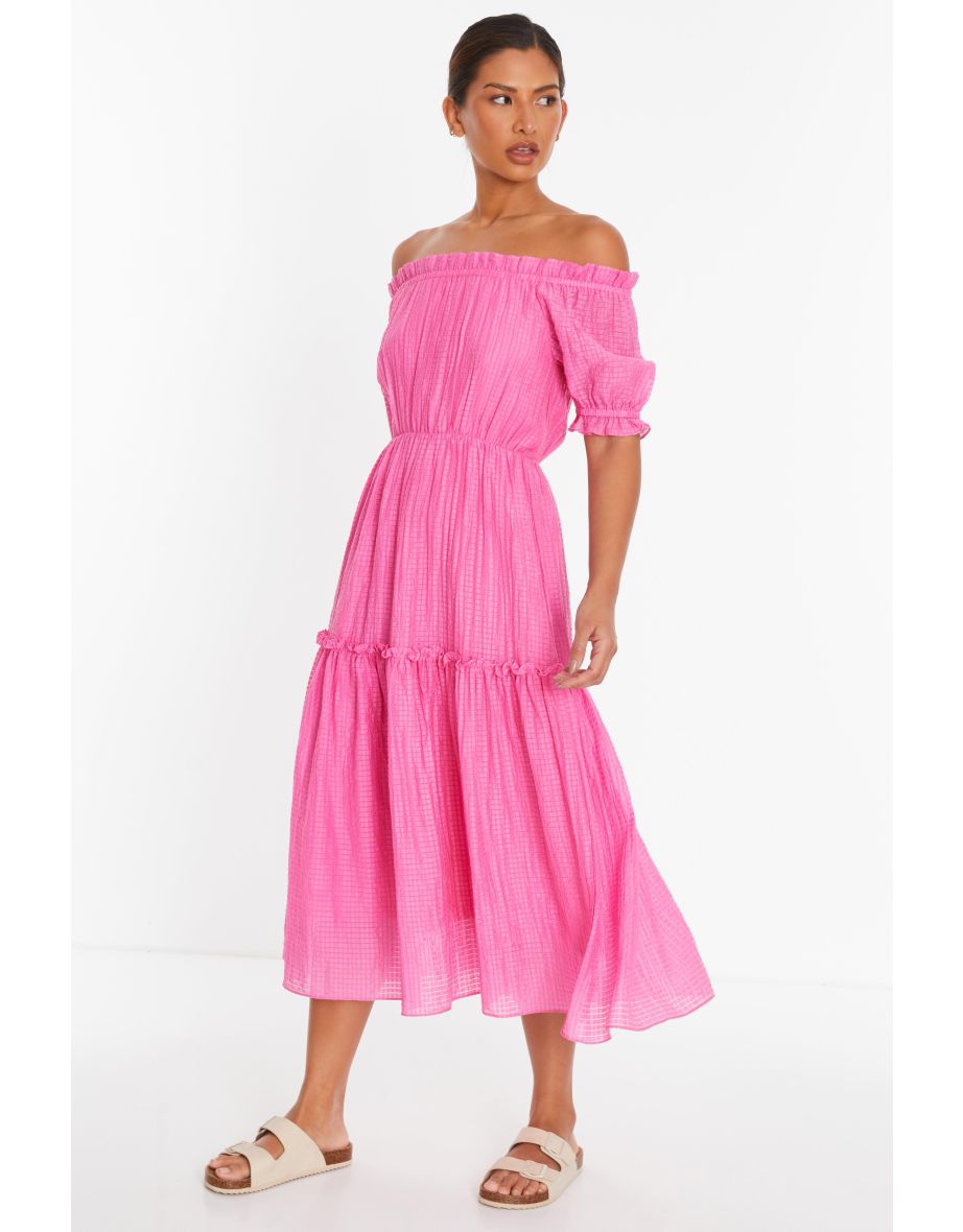 Pink Textured Bardot Dress