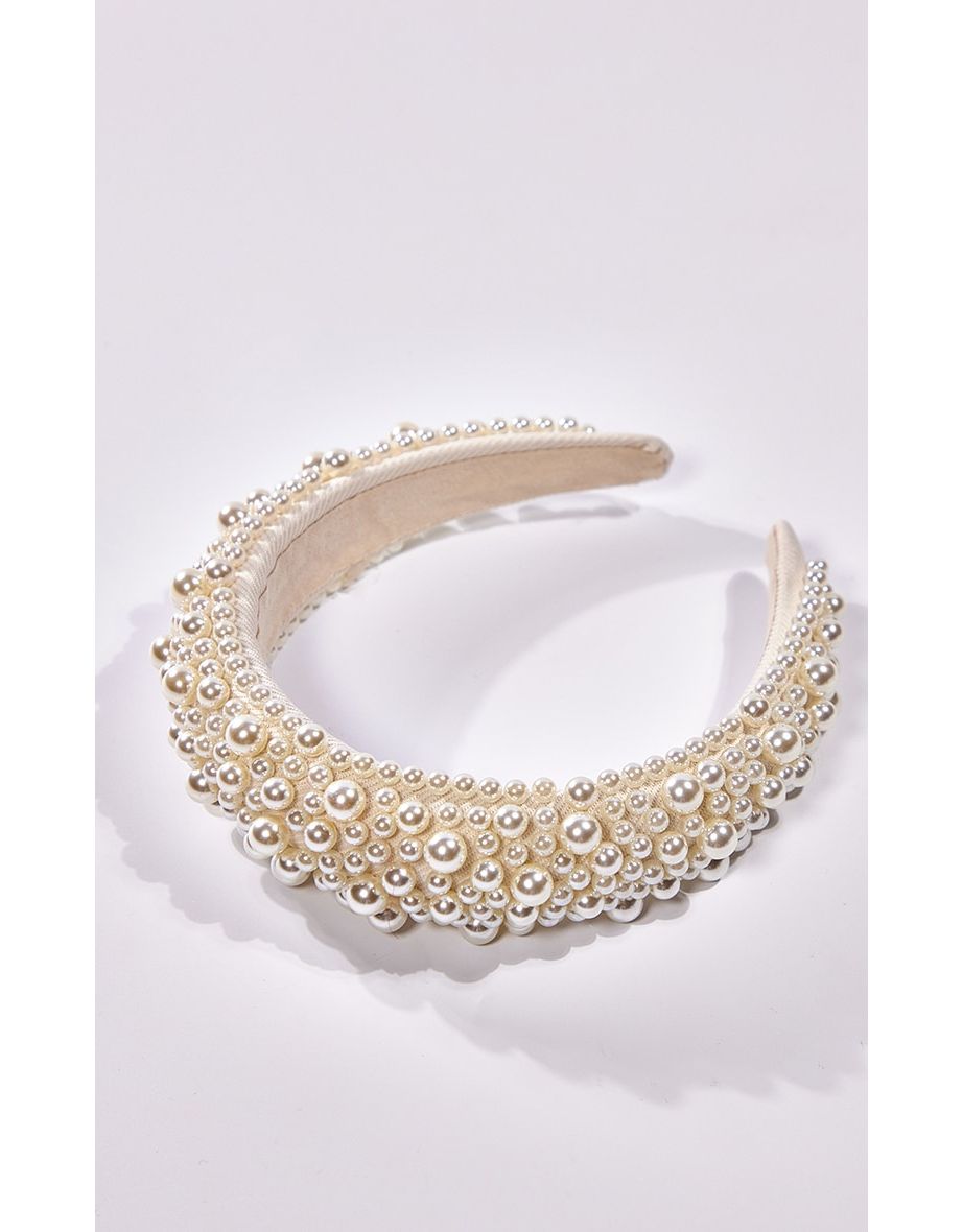 White Pearl Embellished Headband - 3