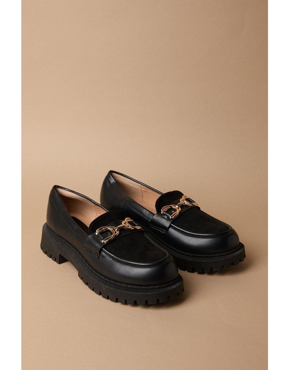 Bess Mixed Material Snaffle Detail Chunky Loafer