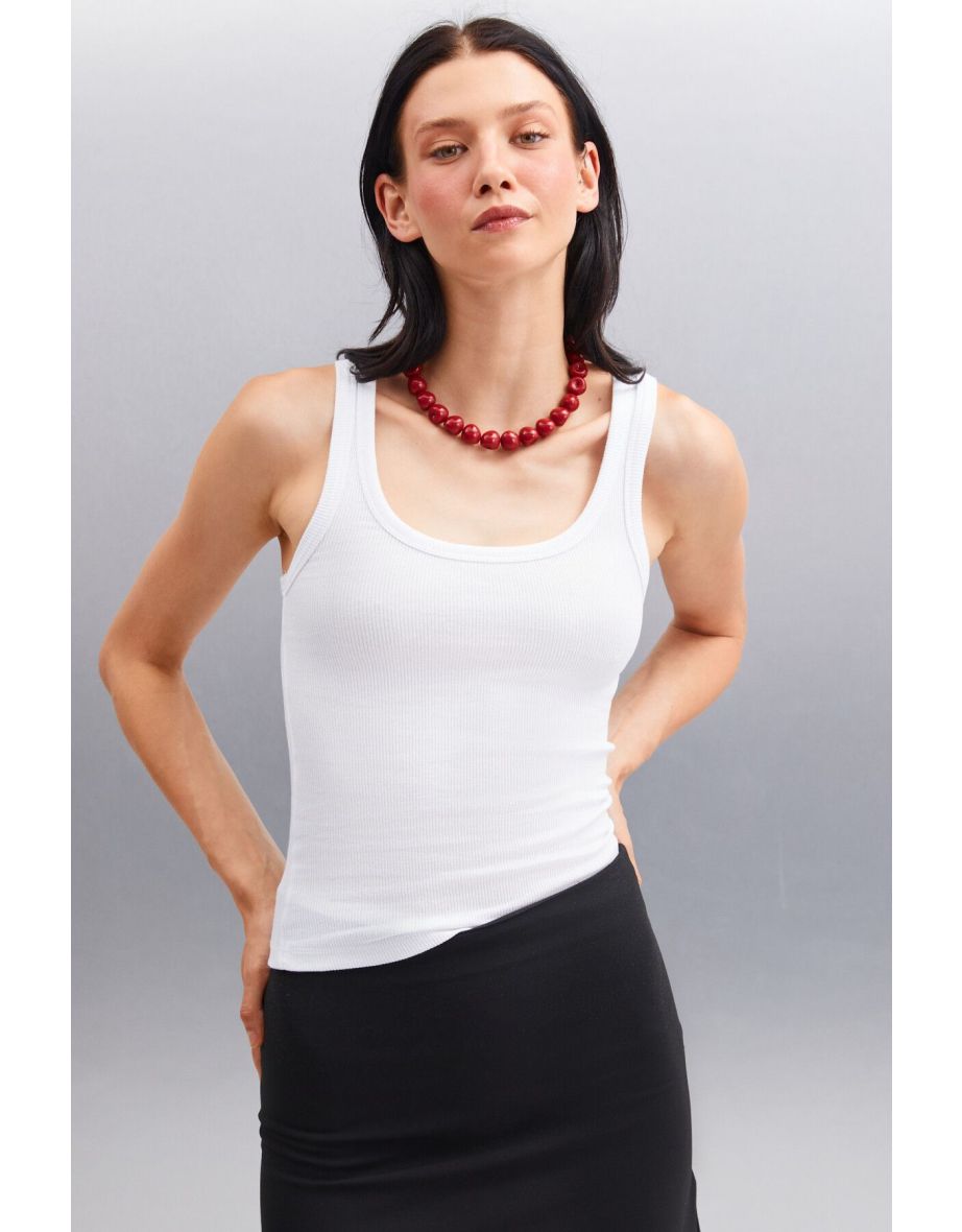 Romına Women's Ribbed Stretchy Fabric Organic Cotton White Undershirt
