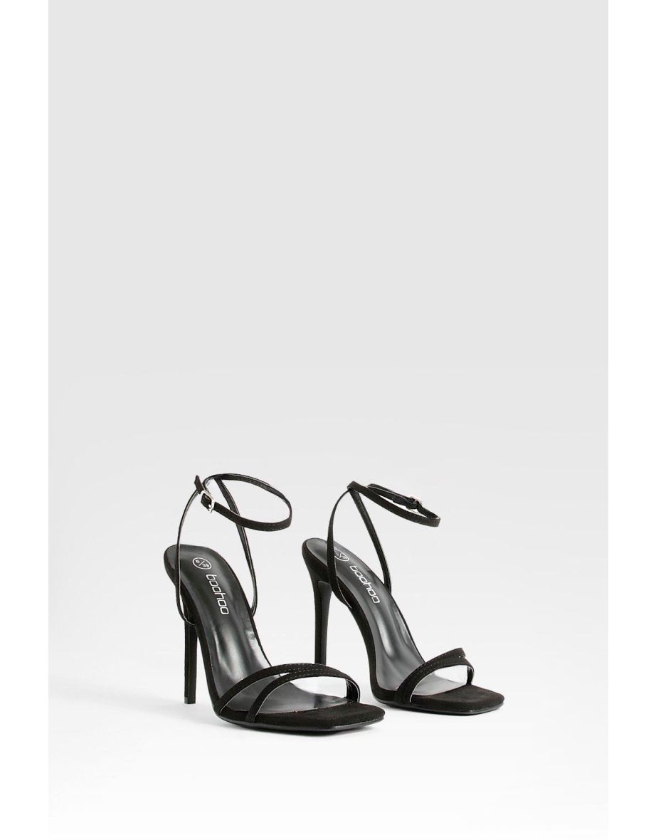 Double Strap Barely There Stiletto Heels - black