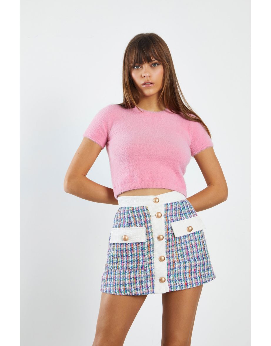 Column Mini Skirt with Check Prints