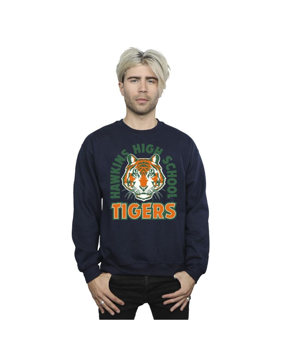 Netflix Mens Stranger Things Hawkins Arch Tiger Sweatshirt - Navy Blue