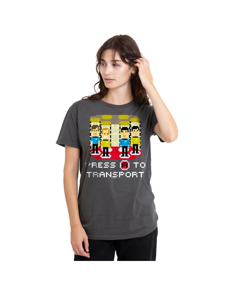 Star Trek Unisex Adult Press A to Transport T-Shirt - Charcoal