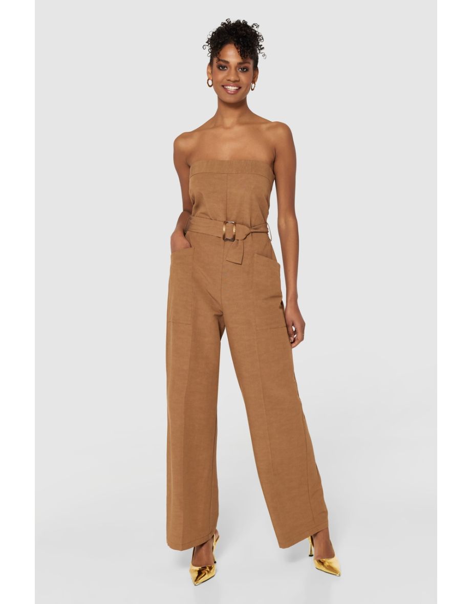Closet London Brown Strapless Jumpsuit