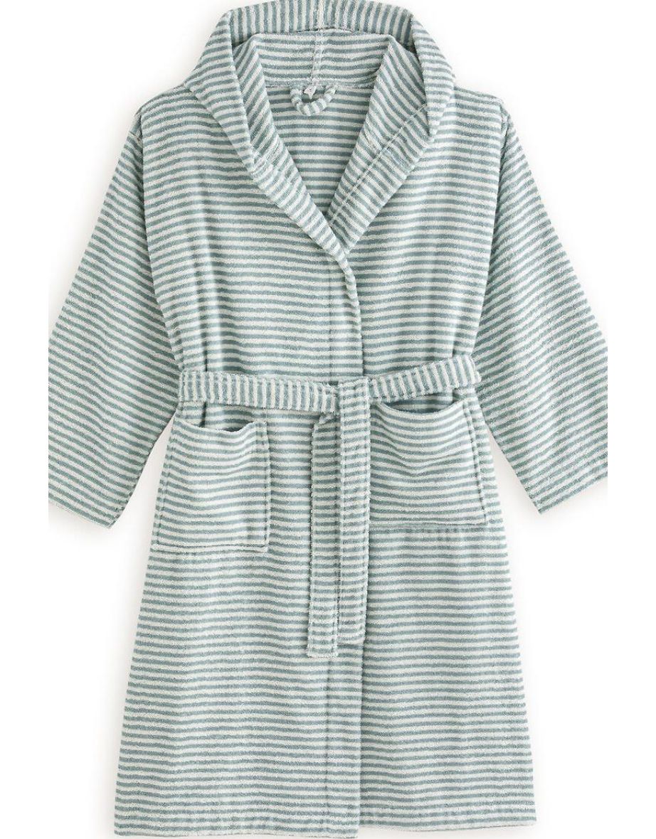 Malo Striped Hooded Cotton Terry Bathrobe