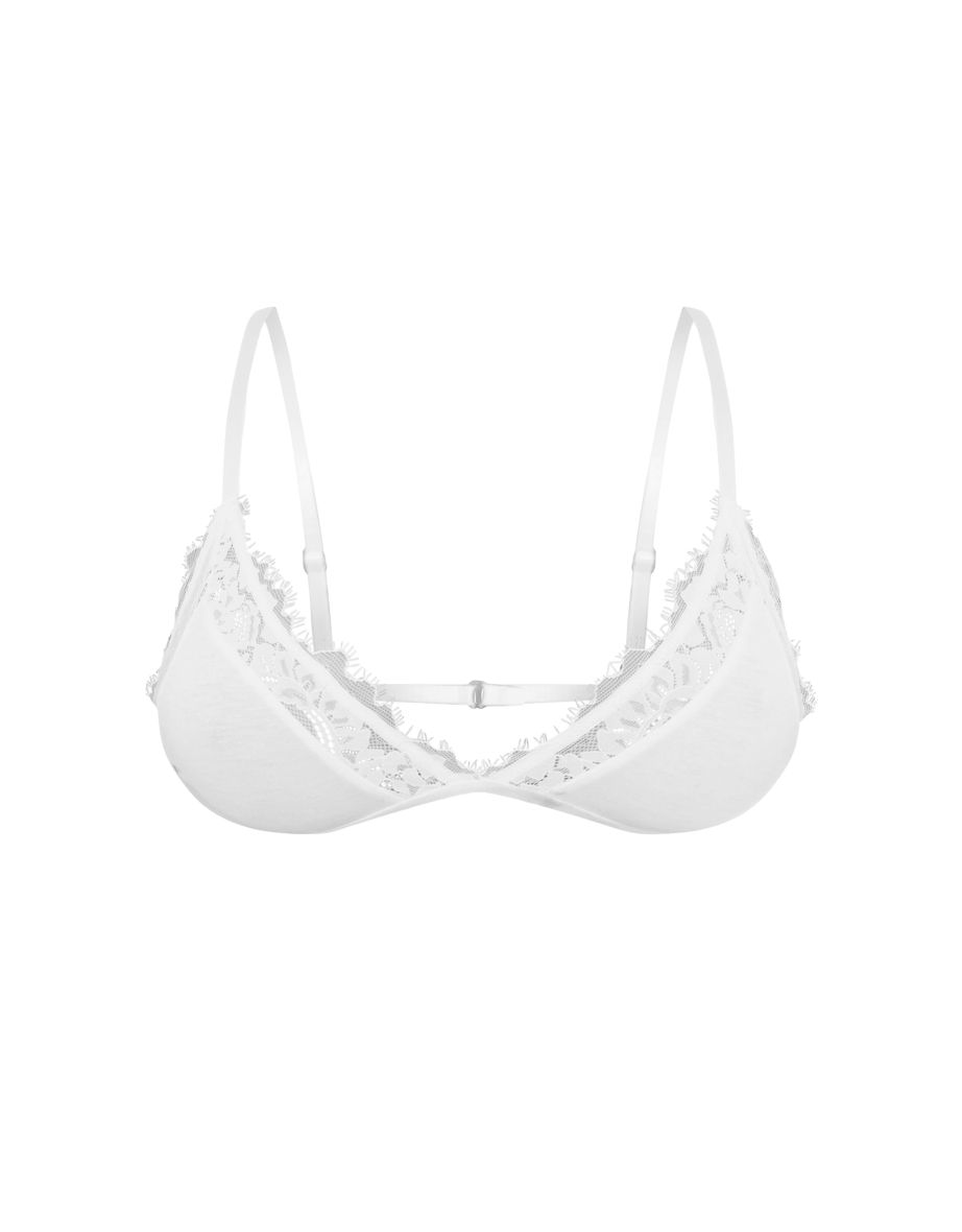 White Jersey Lace Trim Bralette - 3
