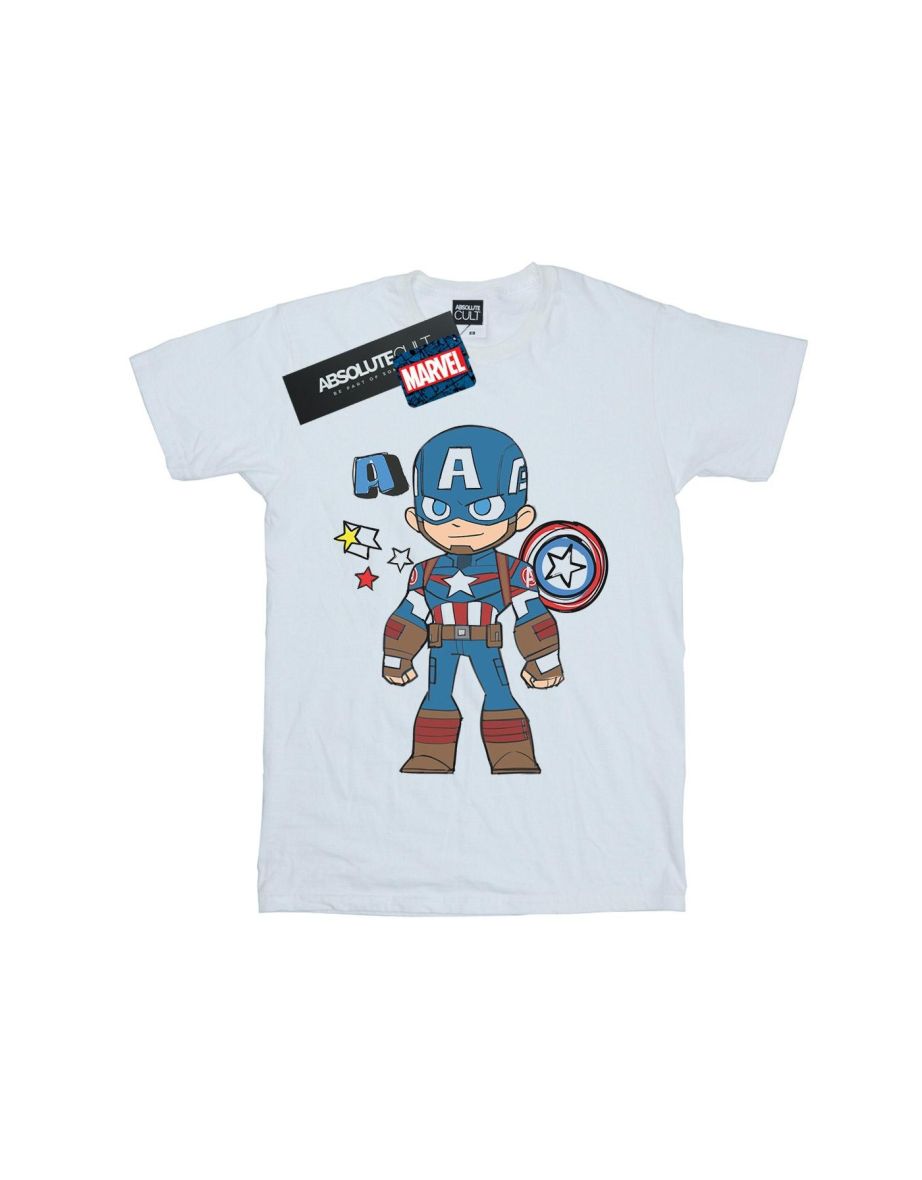 Marvel Womens/Ladies Captain America Sketch Cotton Boyfriend T-Shirt - White - 1