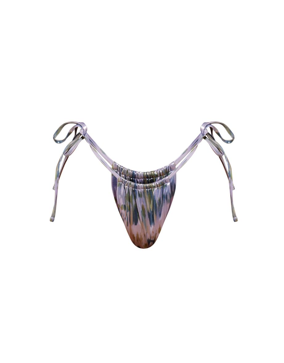 Silver Metallic Abstract Print Tie Side Bikini Bottoms - 3