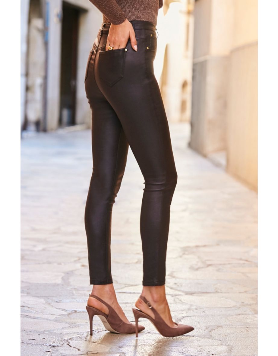 Chocolate Brown Coated Perfect Skinny Jeans - 4