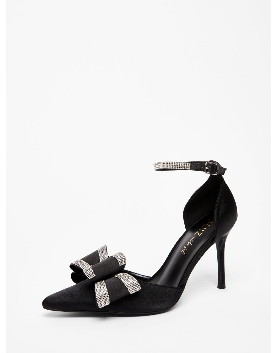Wide Fit Black Diamante Court Heels