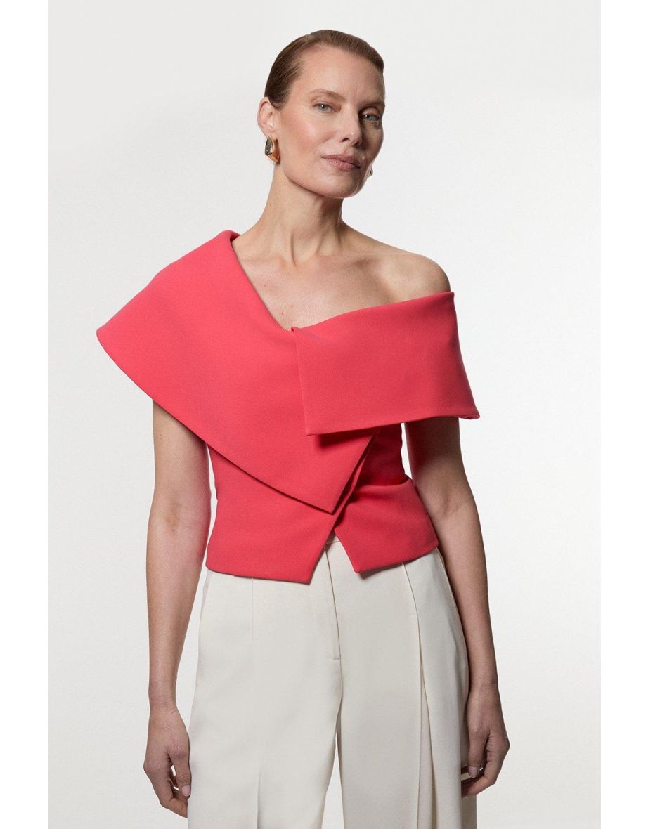 Compact Stretch Assymetric Neck Tailored blouse