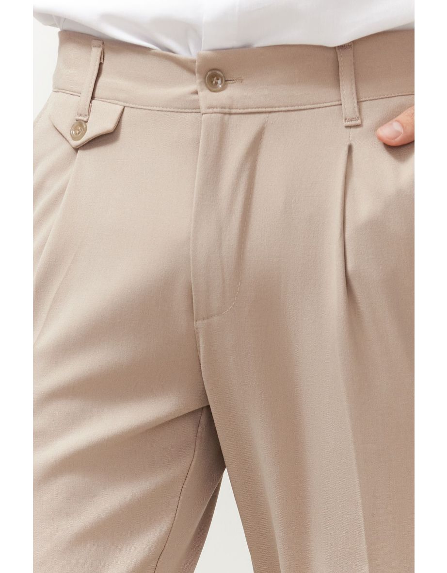 Men's Beige Italian Cut Trousers - 7