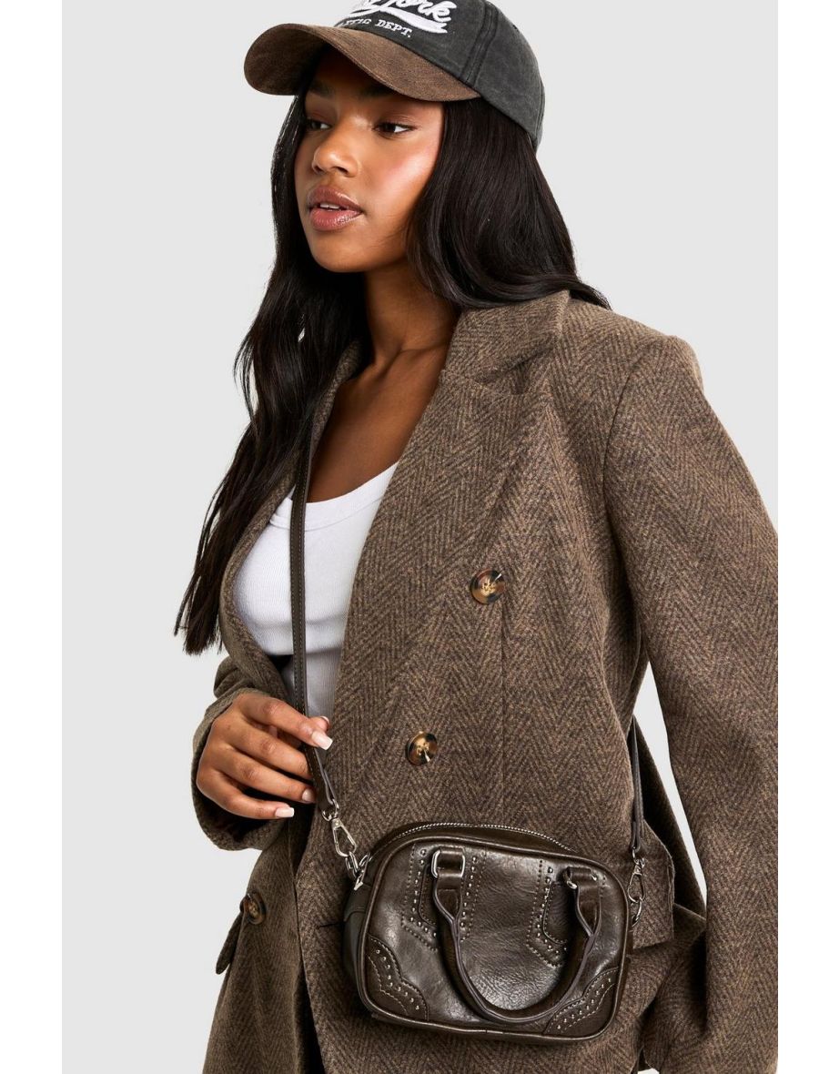 Distressed PU Studded Grab Bag - charcoal