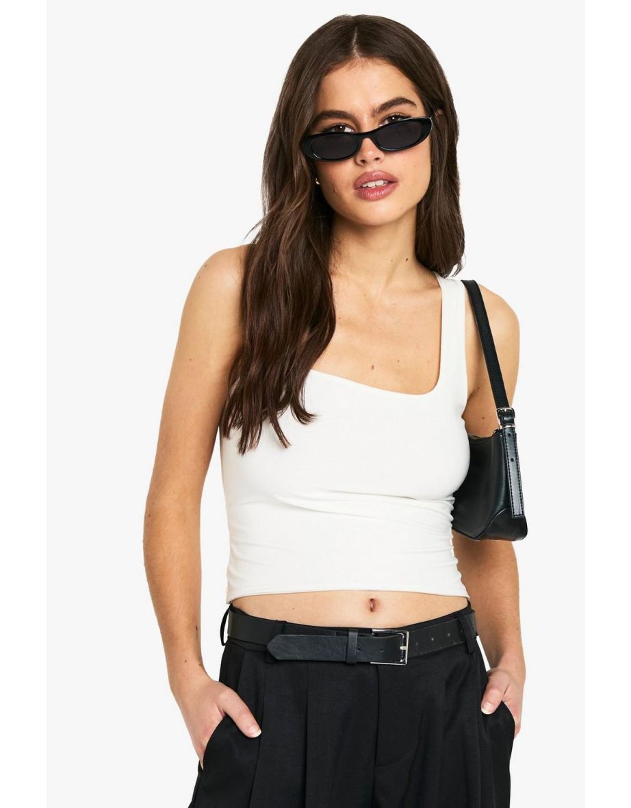 DOUBLE LAYER SLINKY SQUARE NECK VEST TOP - white