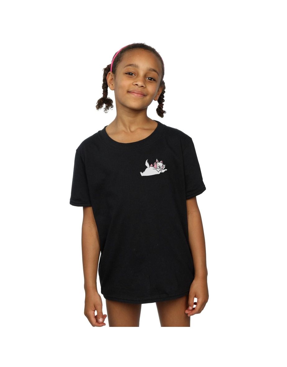 Disney Girls Aristocats Marie Sweet Backside Breast Print Cotton T-Shirt - Black