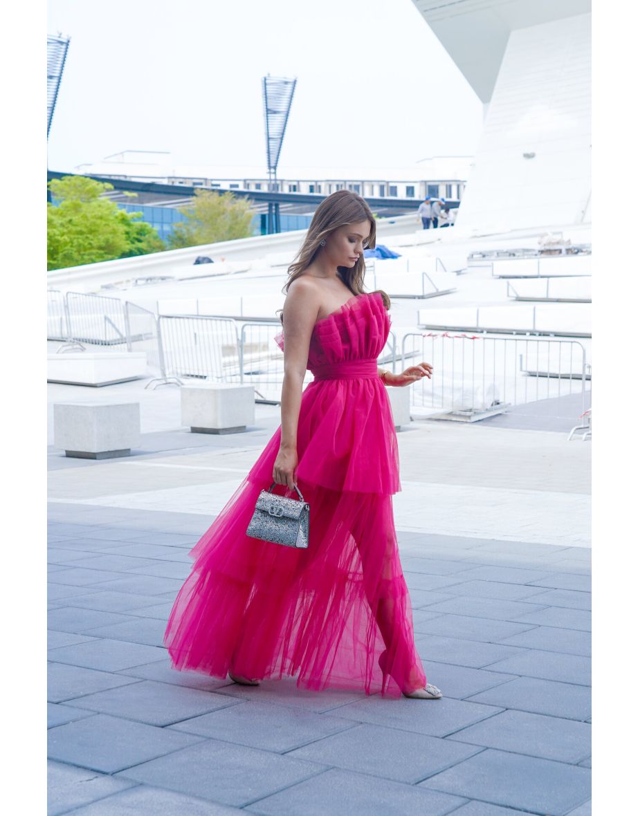 Natalia Tulle Maxi Dress in Bright Pink - 4