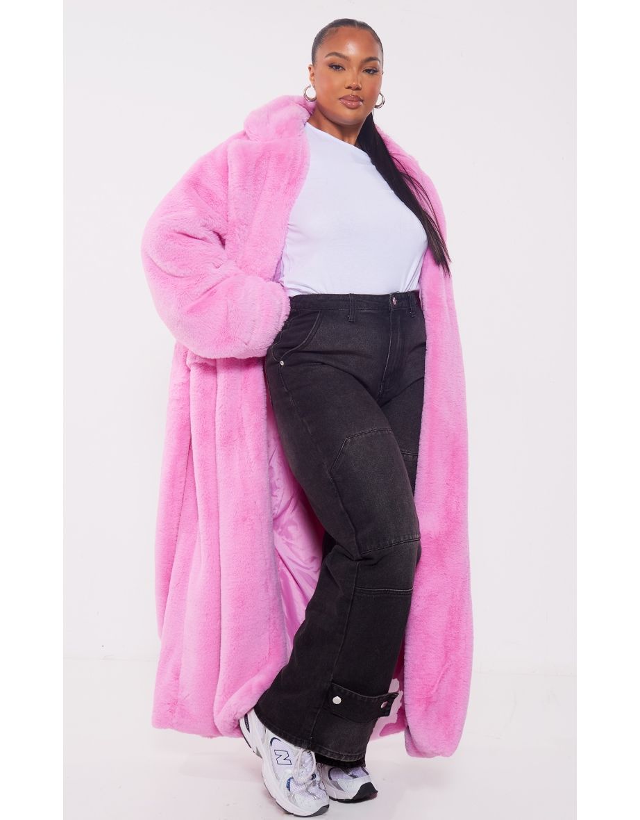 Plus size pink faux fur coat best sale