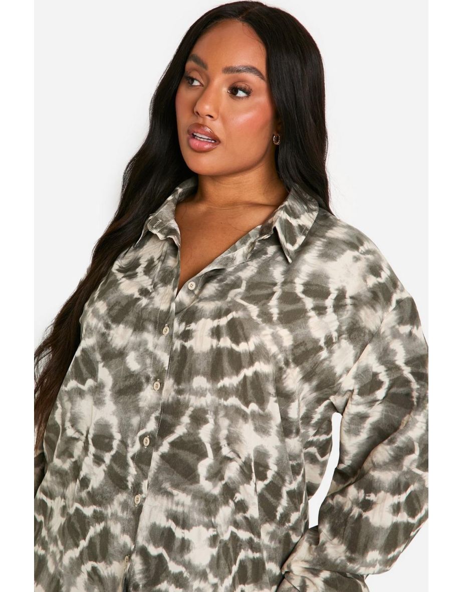 Plus Tie Dye Abstract Oversized Shirt - 3