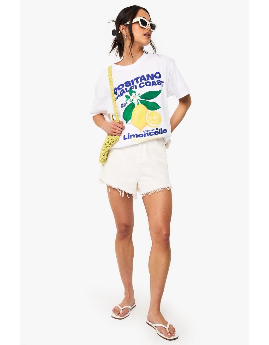 Positano Amalfi Cost Lemon Print Oversized  T-Shirt - white