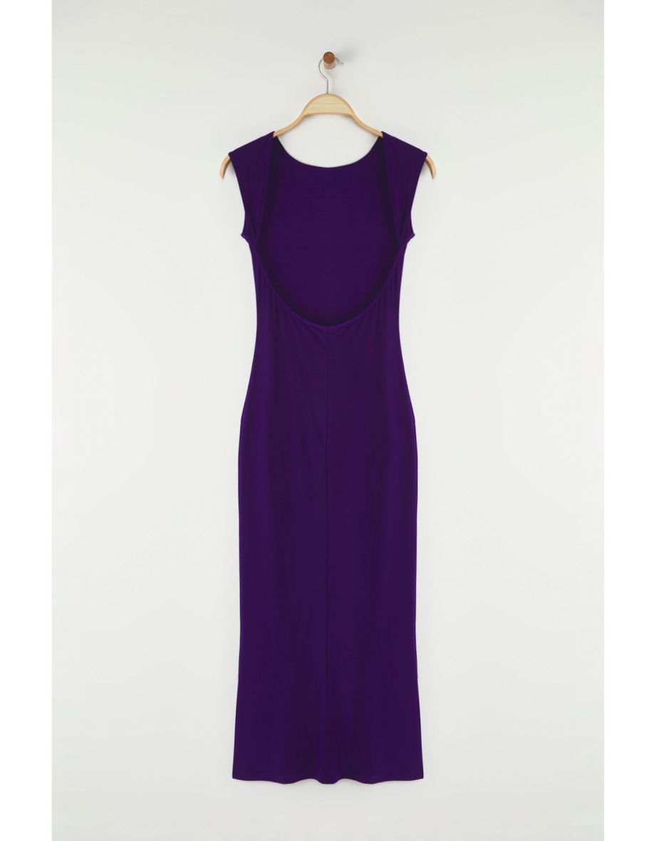 Purple Backless Fitted/Fits Body Knitted Flexible Maxi Pencil Dress - 5